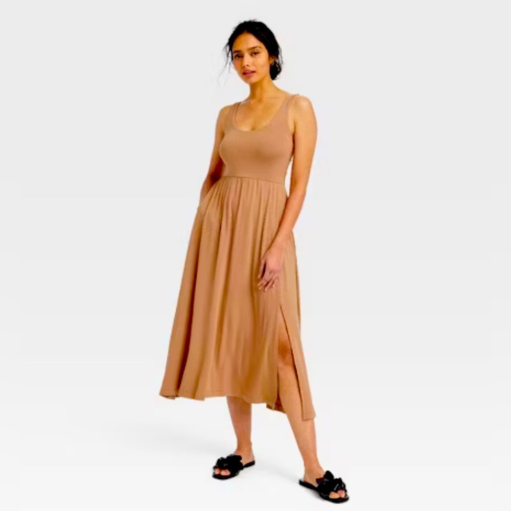 A New Day. Camel Tan Colored Midi Dress. Size M.